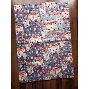 Vintage Handmade Circus Nursery Quilt Blue Red Elephant Big Top Tufted Cotton